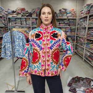 Hand Embroidered Printed Floral O-Neck Breathable <b>Velvet</b> <b>Jacket</b> Women's Spring Wear Full Sleeve Prairie Chic Style Gift for Her - Product Image 1