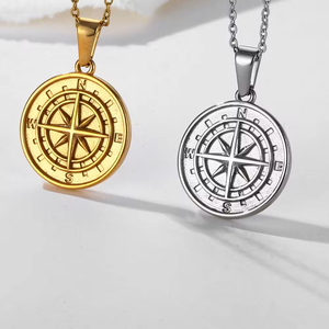 Olivia Fashion Medusa Bijoux <span class=keywords><strong>Boussole</strong></span> Saint Christophe Acier Inoxydable Or 18k Pendentif Religieux pour Collier pour Hommes Femmes - Product Image 3