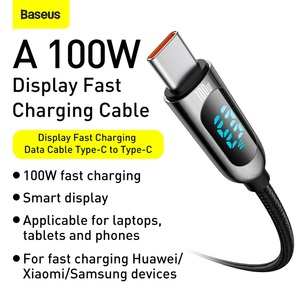 <span class=keywords><strong>Baseus</strong></span> PD <span class=keywords><strong>100W</strong></span> affichage LED <span class=keywords><strong>chargeur</strong></span> rapide Type C à Type C 2M câble de données à charge rapide - Product Image 2