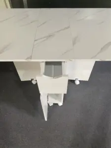 White Marble Folding Dining Table With 2 Storage Drawers And Wheels Movable Extendable Space Saving Kitchen Table In 3 Forms