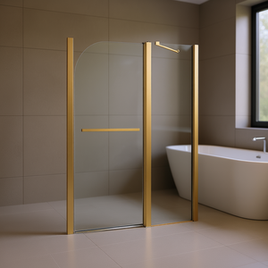 Puerta de Ducha Plegable sin Marco, 43 Pulgadas de Ancho x 58 Pulgadas de Alto, 1/4 de Pulgada de Grosor, Puerta de Vidrio para Baño con Pivote en Dorado Cepillado - Product Image 2