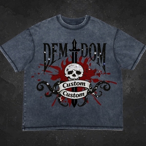 Camisetas personalizadas de cuello redondo, estilo streetwear, de hombros caídos, gruesas, lisas, 100% algodón, extragrandes, con efecto lavado, para hombre. - Product Image 2