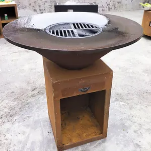 Barbecue En Acier Corten Bbq Rusty Corten Steel Fire Pit dengan Log Store Corte Steel Grill