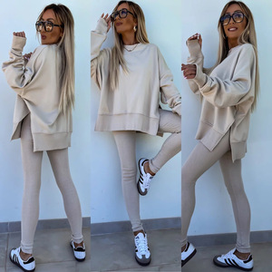 Women's Casual Sweatshirt Set Solid Color Loose <b>Top</b> Skinny Pants Street Fashionista Style Smlxl - Product Image 1