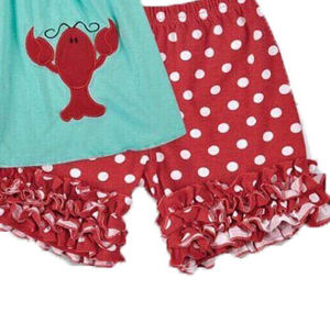 Tenue d'été pour filles : Tunique à manches volantées imprimé écrevisses et homards, short à pois et volants – Qualité supérieure - Product Image 4