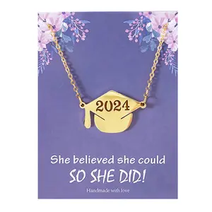 2024 New Arrival Best Graduation Gift Trencher Cap Necklace With Inspiration Card Hat Pendant Necklace