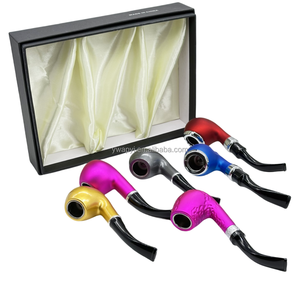 طقم غليون تدخين جديد مكون من 6 قطع في علبة هدايا سوداء، غليون تبغ بشعار مخصص، مجموعة غلايين تدخين الأعشاب - Product Image 2