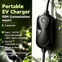 Chargeur EV portable 3,5 kW 7 kW IP65 avec options Type 1 Type 2 GBT NACS, anti-UV et contrôle par application pour la recharge en extérieur