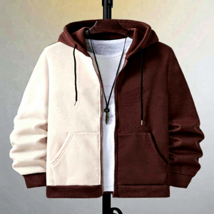 Sweat à capuche thermique zippé colorblock à imprimé bicolore et tropical pour hommes sans t-shirt Multicolore Casual Wear Drawstring - Product Image 1