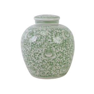 RYVM45-A Vente en gros de pots à thé en céramique chinoiserie <span class=keywords><strong>vert</strong></span> et blanc à motifs floraux complets, <span class=keywords><strong>vase</strong></span> - Product Image 1