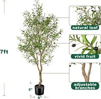 FEELEAD Arbre d'olivier artificiel réglable de 2,1 m en soie, en pot, avec branches d'olivier naturelles et feuilles réalistes pour la décoration intérieure de la maison et du bureau