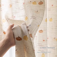 Nouveau Rideau Ondulé pour Chambre d'Enfant 2026 en Tissu Voile Imprimé Fruits Mignons, Lin Crème Sucrée, Rideau Plat Lavable pour Chambre à Coucher avec Perles