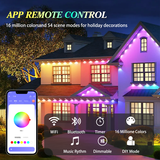 12V RGB Christmas LED Pixel Light App Control IP68 Permanent Holiday Theme Park House Eaves Lighting Set Point Light