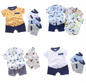 공장 저가 여름 도매 0-12세 아동복 반팔 티셔츠 프린트 캐주얼 남자아이 의류 세트 - Product Image 2