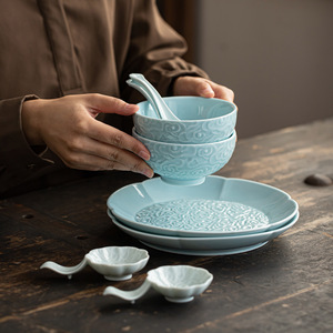 Flower Shape Ceramic Bowl Set Solid Color Durable Daily Use Dinnerware - Product Image 2