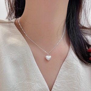 Collana a Cuore Semplice e Dolce in Stile Ins, Design Spazzolato in Argento Puro, Gioiello Trendy da Donna con Catena per Clavicola - Product Image 3