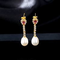 CZCITY Boucles d'oreilles pendantes vintage en argent sterling 925 avec perle d'eau douce pour femmes, design tendance