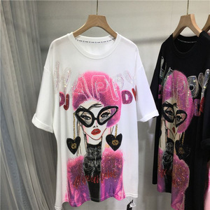 Camiseta de Verano Ecológica Personalizada, Holgada, con Cuello Redondo, Estampado a Cuadros, Blusa Oversize para Mujer - Product Image 1