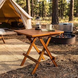 Outdoor <strong>Folding</strong> Side <strong>Table</strong>, Acacia Wood End <strong>Table</strong> Slatted Tabletop Portable Square Patio Bistro <strong>Table</strong> for Garden, Poolside - Product Image 5