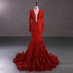 Wholesale Girls Fashion Summer Long Sleeve Red Knitted Prom Dresses Bespoke Ladies Sexy Olive Green Club Mermaid Evening Gowns
