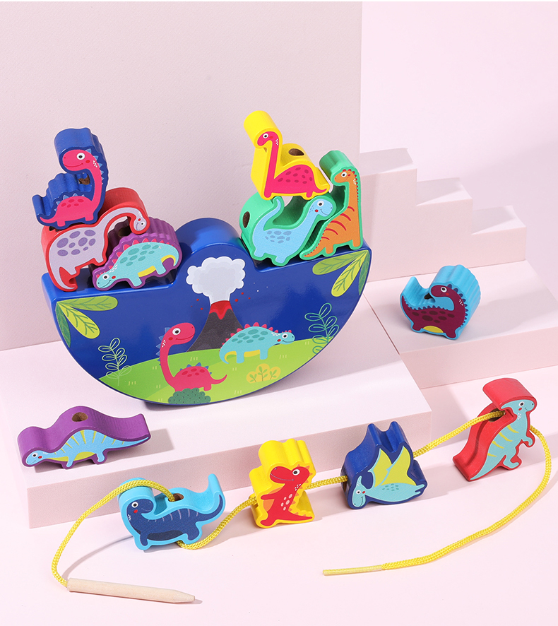 Wholesale Dinosaurs Balance Building Block Toys Wooden Puzzles Early Learning Kids Games Educational Child Toy