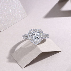 Cincin Moissanite bentuk hati 6.5mm mewah S925 perak murni cincin Moissanite pertunangan pernikahan cincin janji - Product Image 4