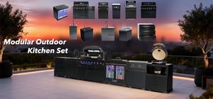 Cuisine mobile d'extérieur avec plancha en acier, équipement de bar <span class=keywords><strong>barbecue</strong></span>, îlot de cuisson portable au <span class=keywords><strong>gaz</strong></span> avec évier et réfrigérateur pour jardin - Product Image 5