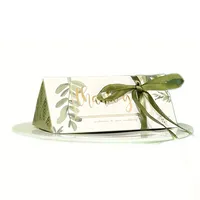 10/20 pièces Boîte à bonbons pliable en carton blanc avec motif feuille verte triangulaire, pour mariage, biscuits, cadeaux, emballage avec ruban, fiançailles