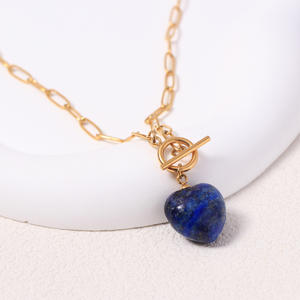 Collier pendentif cœur tendance en acier inoxydable plaqué or/argent, agate naturelle, unisexe, OEM/ODM, bijoux de mode, livraison immédiate - Product Image 5