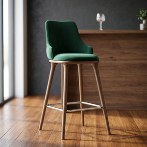 Green Velvet Upholstered Steady Bar Chair Wooden Legs <b>High</b> <b>Back</b> Counter <b>Stool</b> Metal Support for Home Bar Kitchen Restaurant - Product Image 3