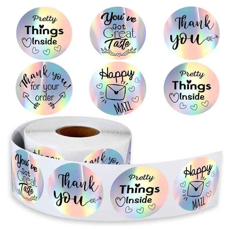 custom logo sticker packaging vinyl hologram printing paper holographic thank you label stickers