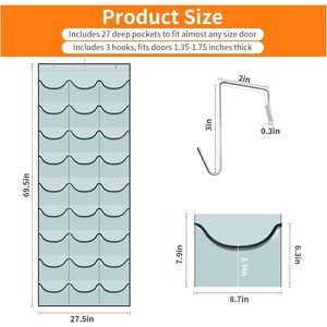 Hat Organizer 27 Pockets <b>Over</b> <b>The</b> <b>Door</b> Hanging Storage For Caps And Accessories Gray PVC Rectangle <b>Hook</b> Type Wall Mount Closet - Product Image 2