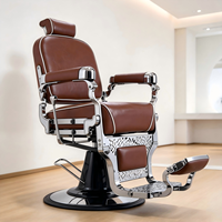 Fauteuil de coiffure classique vieilli avec base chromée, fauteuil de toilettage inclinable professionnel pour spa.