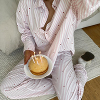 Pyjama femme transfrontalier européen et américain décontracté, confortable, respirant, en polyester, à manches longues, imprimé rayé
