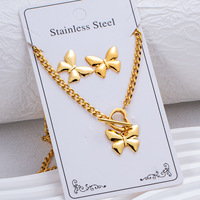 Ensemble de bijoux en acier inoxydable plaqué or 18 carats avec fermoir OT, collier chaîne cubaine et boucles d'oreilles clous pour femme