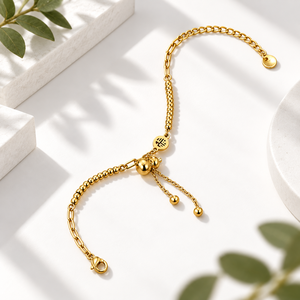 Gold Adjustable Heart <b>Charm</b> <b>Bracelet</b> Stainless Steel 24K Gold Vacuum Plating - Product Image 1