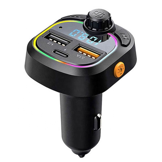 Hands-Free Calling Bluetooth Car FM Transmitter Support 5V3.1A/1A With Type C 5V3.1A Colorful Lighting