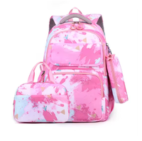 Nouveau Sac à Dos Scolaire 3-en-1 Tendance avec Sac Repas et Trousse Filles Imperméable GPS Anti-Vol en Maille Oxford Nylon Fermeture Éclair 20-36L