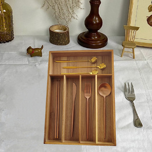 Acacia Wood Five Compartment Cutlery Drawer Organizer <b>Storage</b> <b>Box</b> Rectangular <b>Kitchen</b> Utensil Holder - Product Image 2