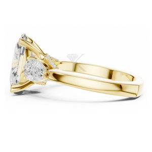 Anillo de compromiso de corte radiante en oro amarillo con tallo dividido, diamantes pavé y halo oculto. Anillo nupcial llamativo y elegante para aniversario. - Product Image 2