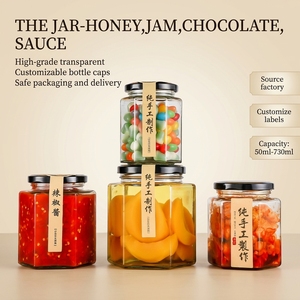 <span class=keywords><strong>Pot</strong></span> en verre <span class=keywords><strong>de</strong></span> luxe transparent avec couvercle, logo personnalisé, forme carrée hexagonale, pour le stockage des épices, des confitures, des sauces, du miel - Product Image 1