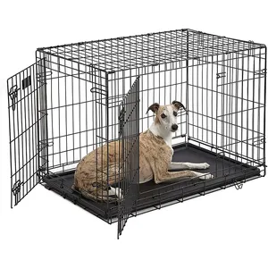 Venta al por mayor perro portador de gran-Manufacturer Stainless Steel Metal Large Foldable Carriers Cheap Dog Pet Cages Crates