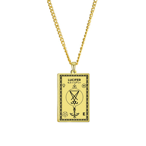 Collana Rettangolare in Acciaio Inossidabile, Simbolo Occulto del Lucifero, Amuleto Luciferoiano, Talismano della Magia che Simboleggia Conoscenza e Libertà - Product Image 1