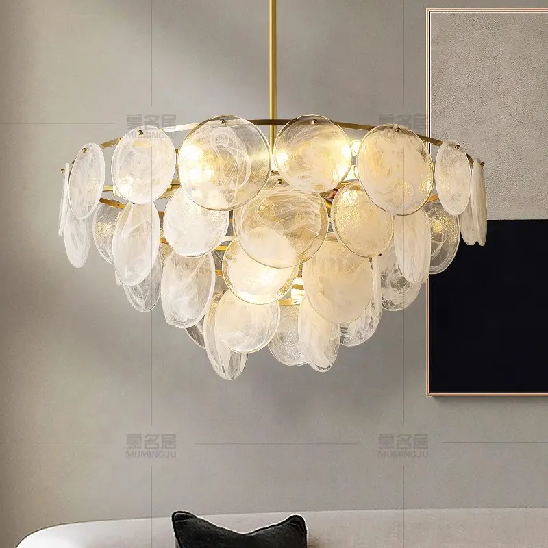 Işık lüks pirinç altın oturma odası kolye ışık Modern basit tasarım sanat el yapımı bulut sis cam yatak restoran ışık