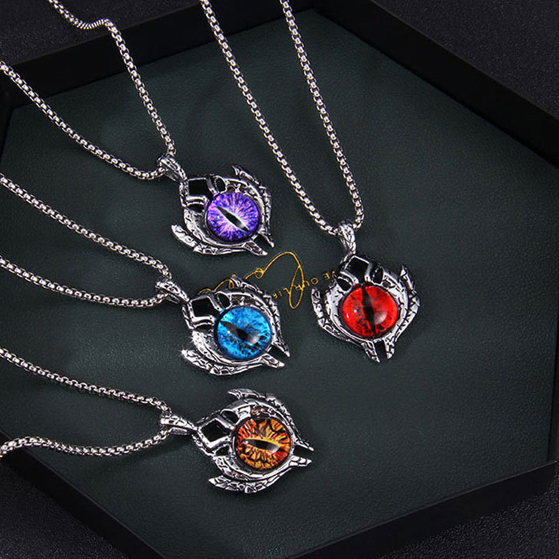 RobertDTesta Collana con Ciondolo Occhio del Diavolo da Uomo, Collana in Argento Sterling S925 con Occhio del Diavolo Gotico Dell'antico Egitto,Argento,Pendant + Chain 50cm