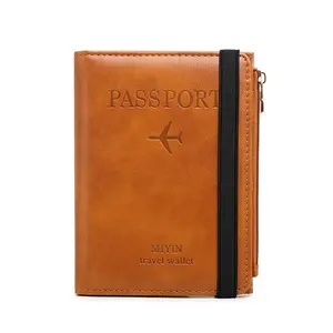 RFID bloqueio passaporte titular capa caso personalizado PU couro zíper passaporte titular bagagem Tag set