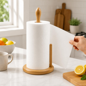 Durable Bamboo <b>Kitchen</b> <b>Paper</b> Towel Stand Holder with Eco-Friendly Design Standing Type Single Tier Storage - Product Image 3
