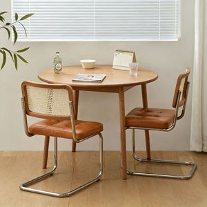 Solid Wood Round <b>Table</b> 3 Piece Set Oak Cherry Wood Minimalist <b>Dining</b> Room Furniture <b>Space</b> <b>Saving</b> Design - Product Image 1