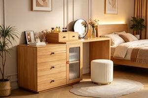Scandinavian Solid Birch Makeup Vanity With <b>Storage</b> Cabinet And Mirror <b>For</b> Bedroom - Product Image 6