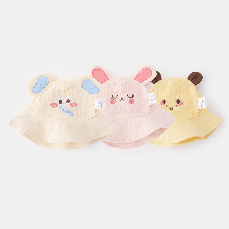 Super Cute 3D Embroidered Sun Hats for Boys Girls Children's Hats Cartoons Fishermen Design Faux Fur Material for Spring Summer